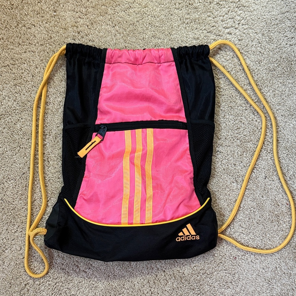 Adidas Pink and Black Sports Sack with Orange Straps